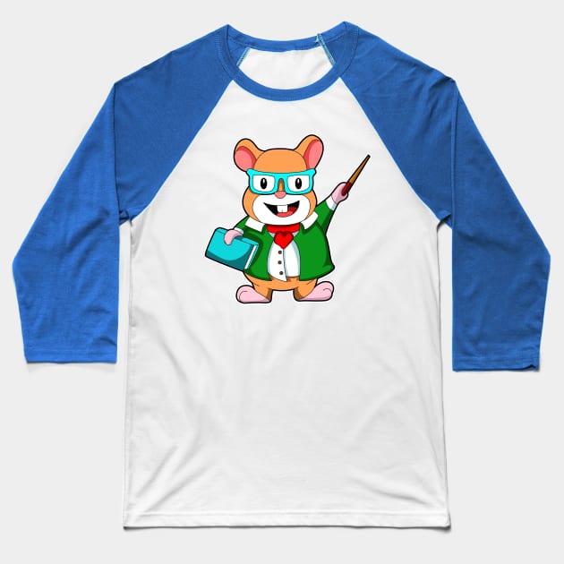 Hamster as Teacher with Book & Jacket Baseball T-Shirt by Markus Schnabel